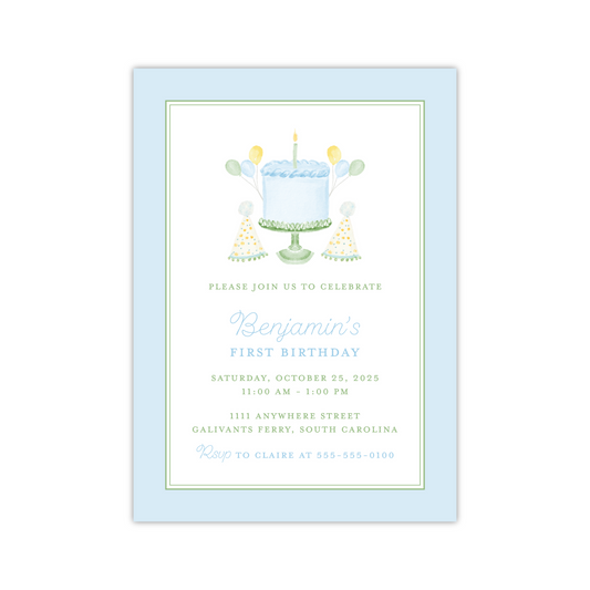 Blue Birthday Cake Invitation