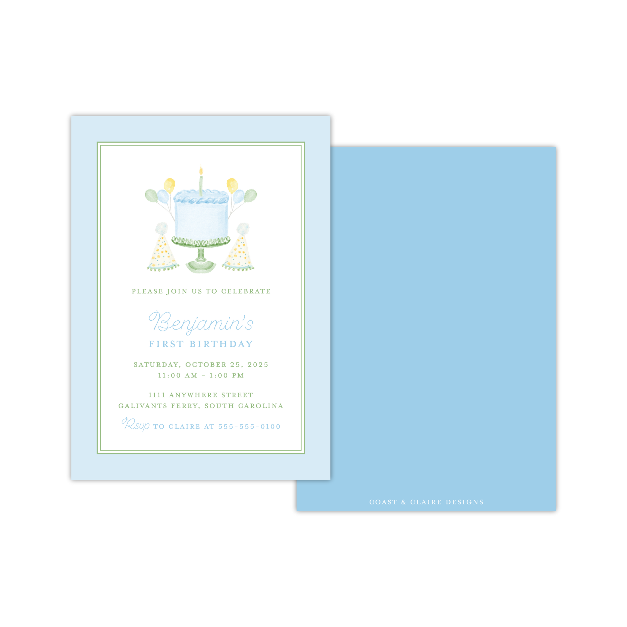 Blue Birthday Cake Invitation