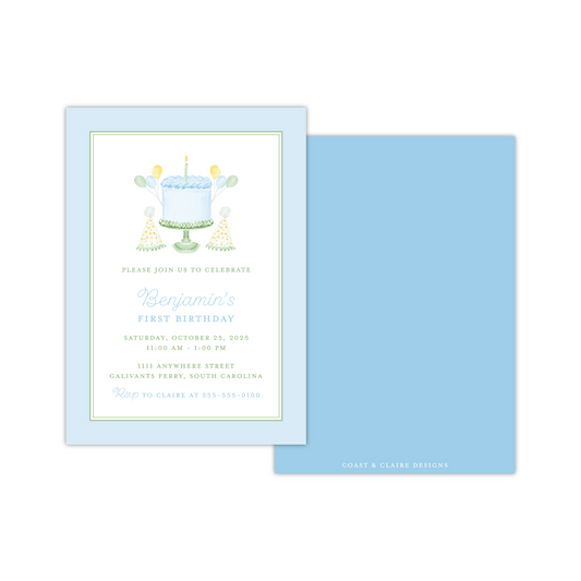 Blue Birthday Cake Invitation