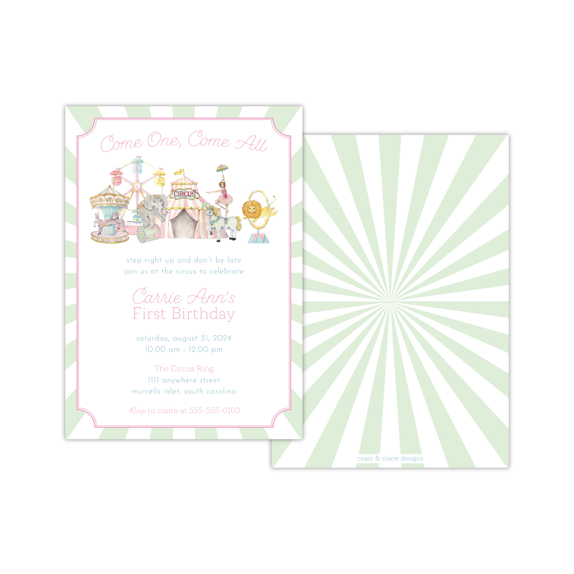 Pastel Circus Birthday Invitation