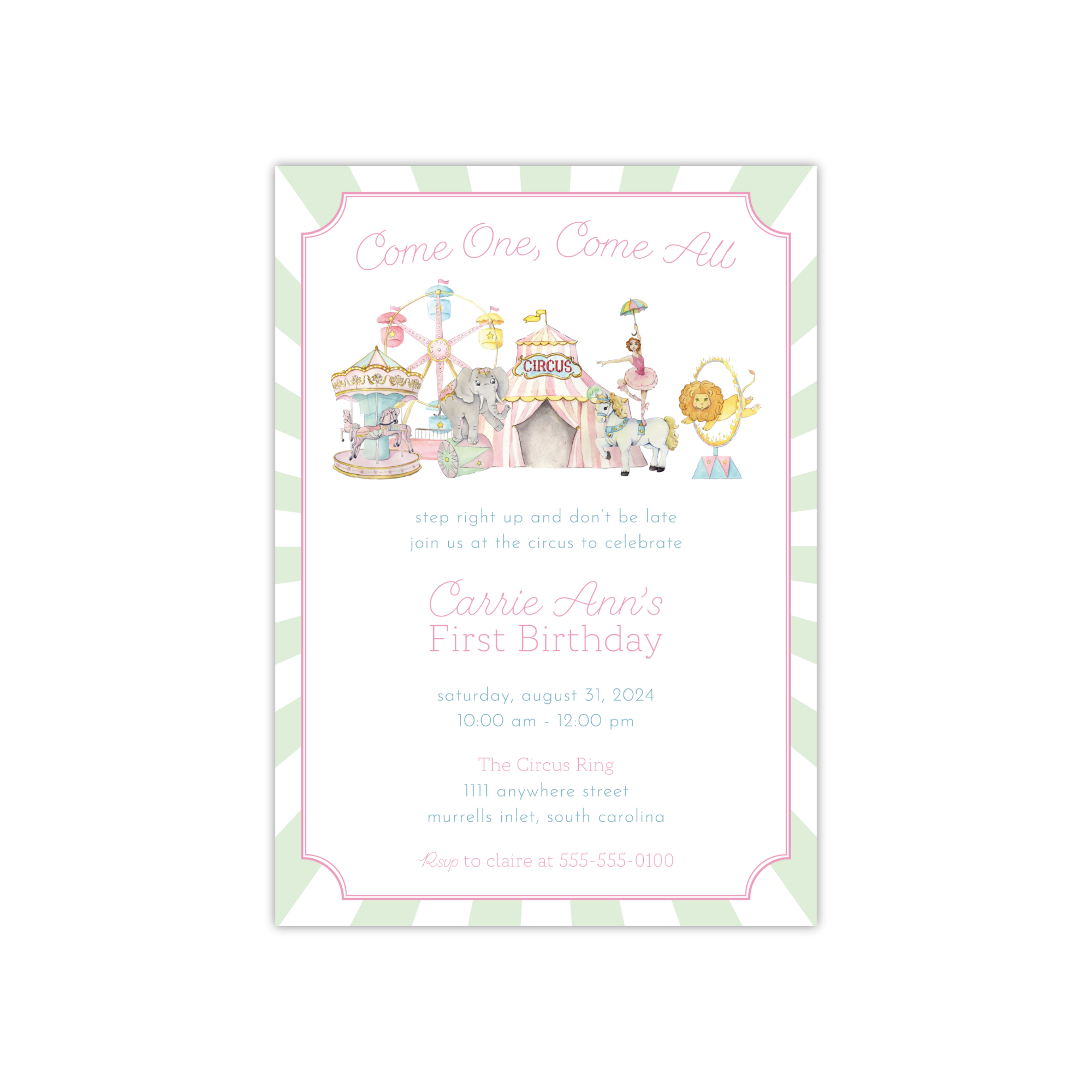 Pastel Circus Birthday Invitation