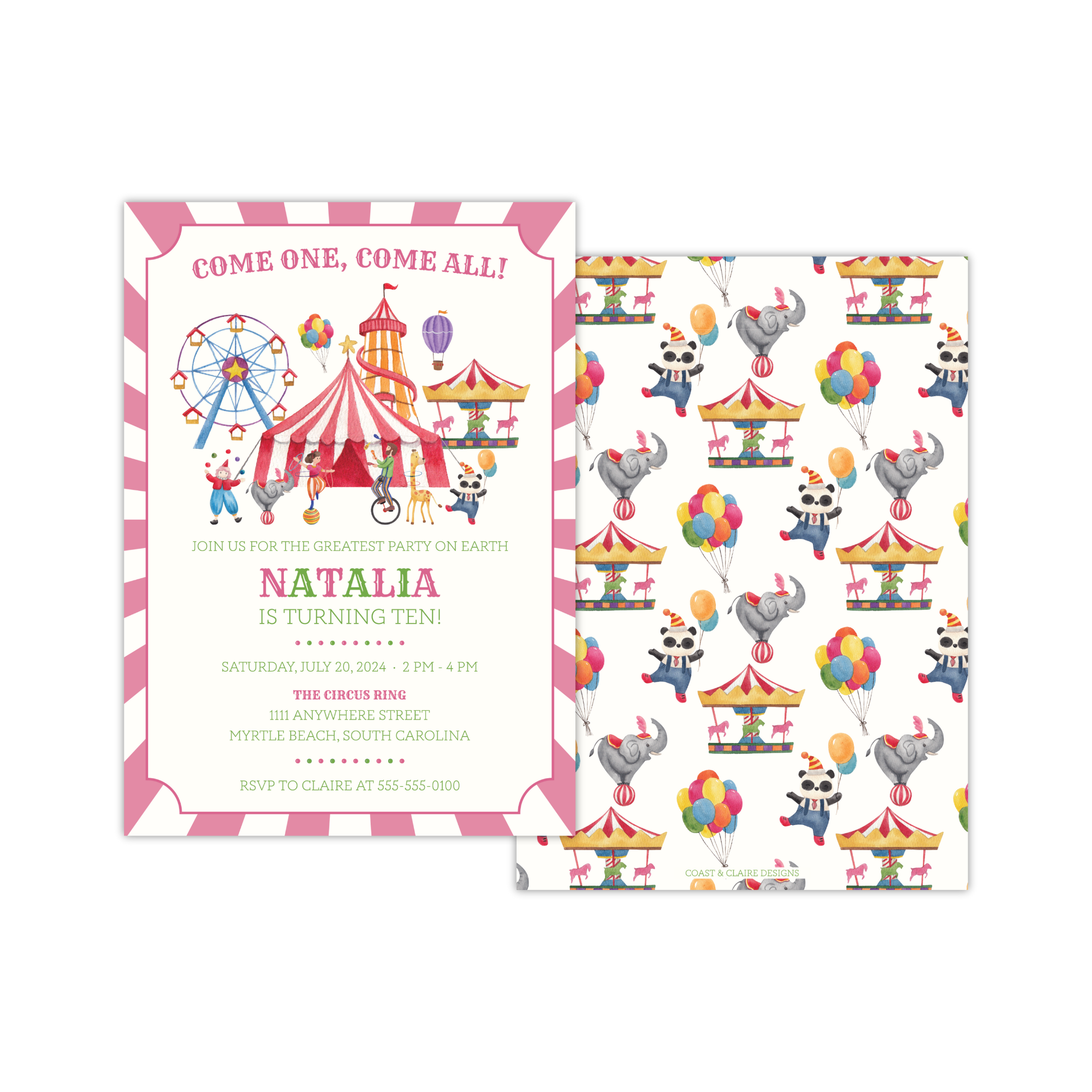 Pink Circus Birthday Invitation