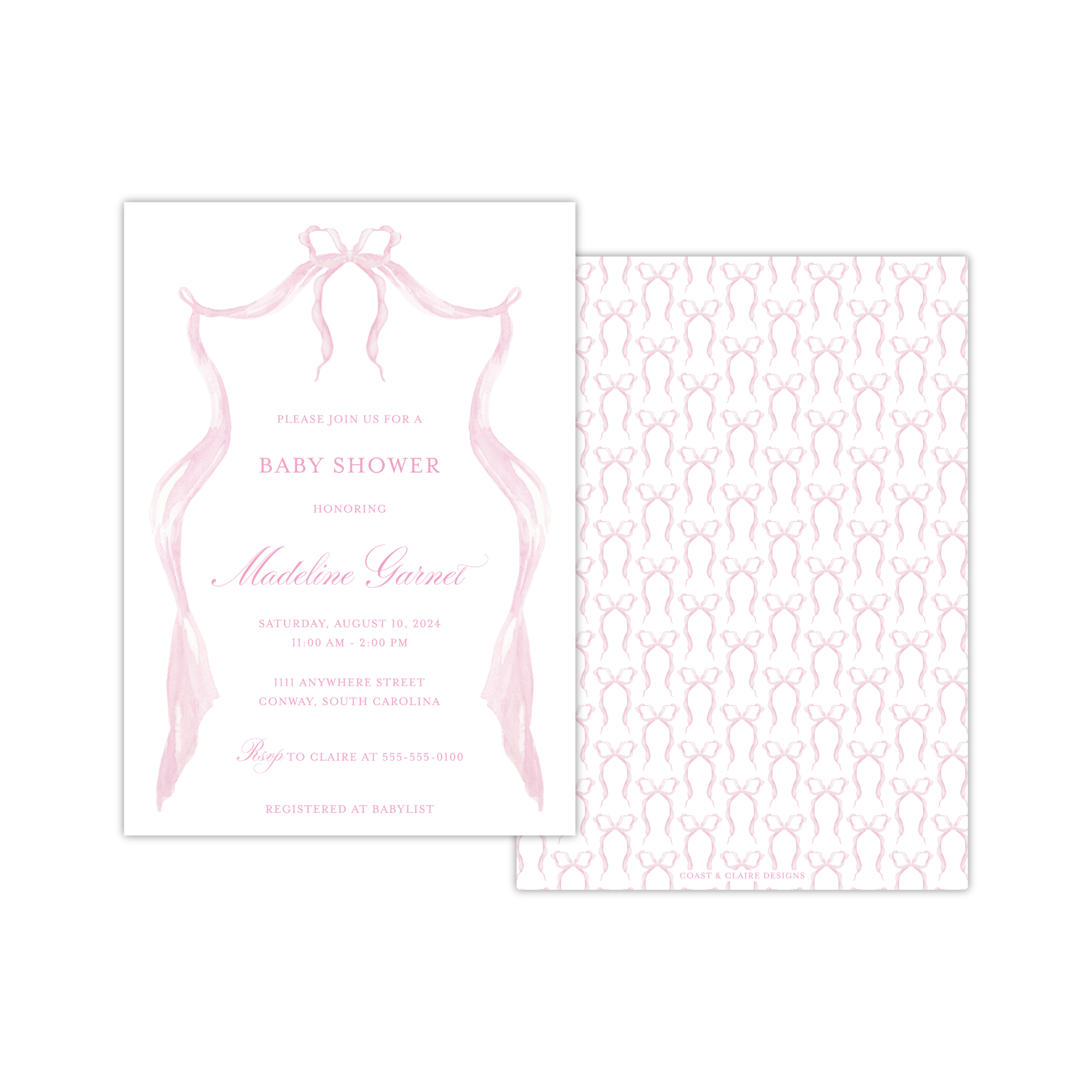 Pink Bow Shower Invitation