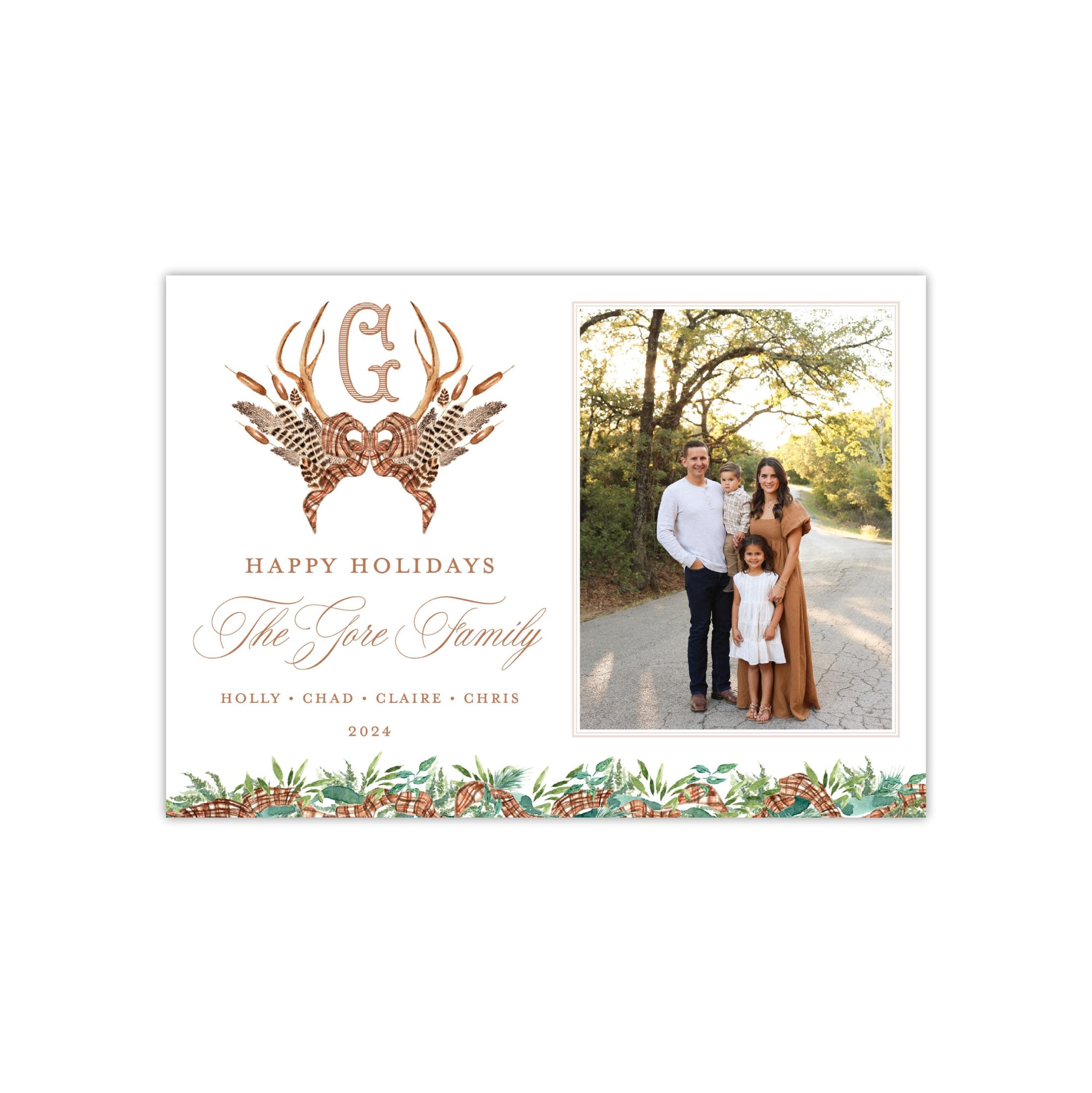 Woodland Monogram Holiday Card - Vertical