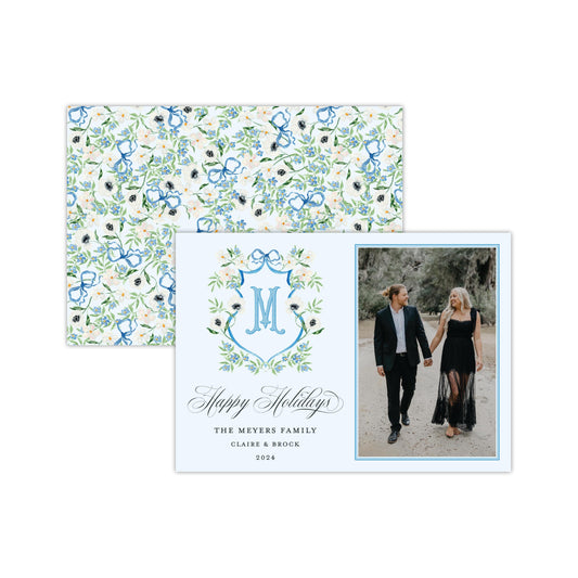 Blue Bow Monogram Holiday Card