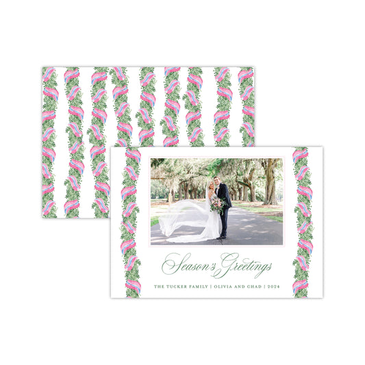 Pink Blue Column Holiday Card - Horizontal