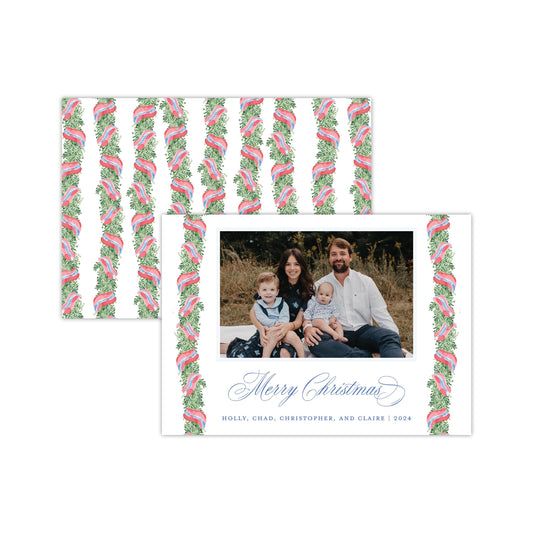 Red Blue Column Holiday Card - Horizontal