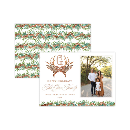 Woodland Monogram Holiday Card - Vertical