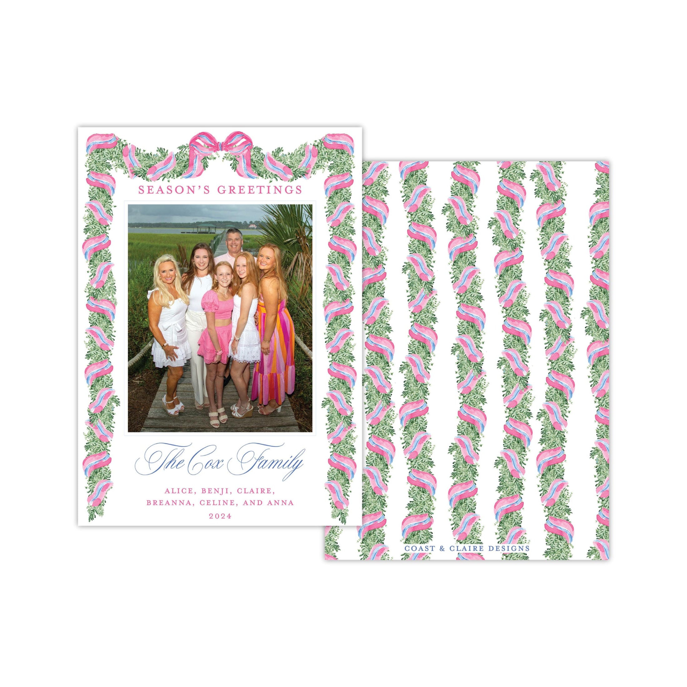 Pink Blue Garland Holiday Card