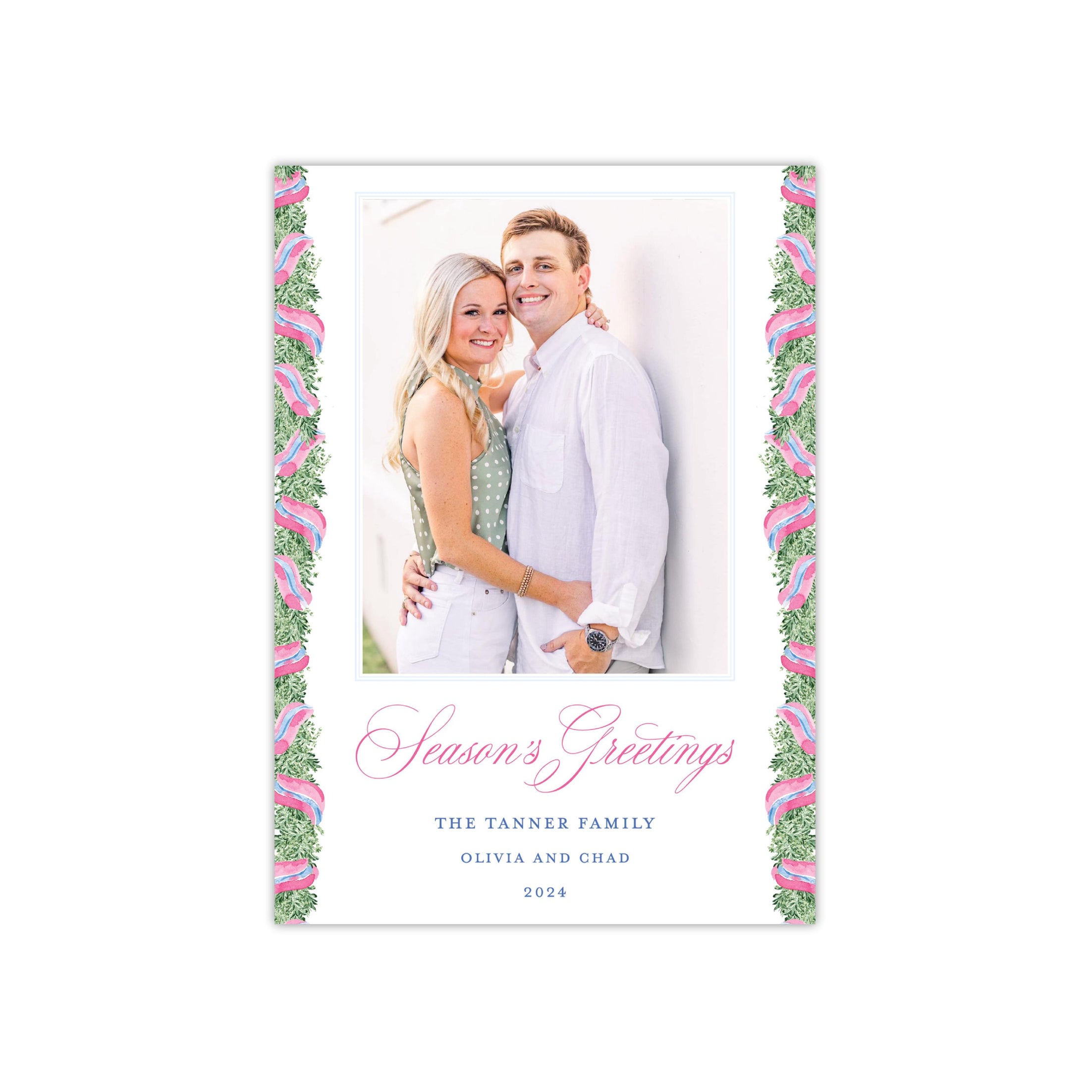 Pink Blue Column Holiday Card - Vertical