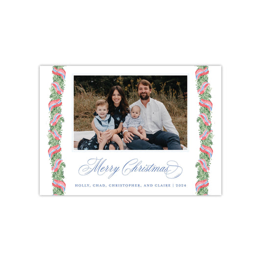 Red Blue Column Holiday Card - Horizontal